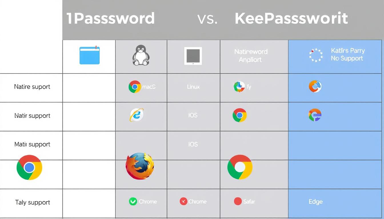 Cross-platform compatibility matrix for 1Password vs KeePassXC