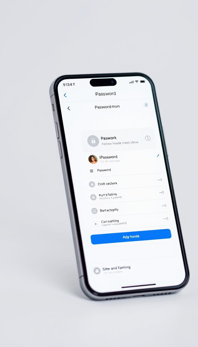 1Password mobile app interface on smartphone