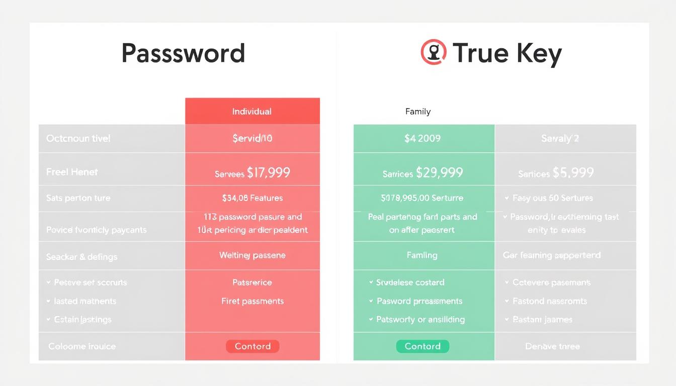 1Password vs True Key pricing plans comparison chart