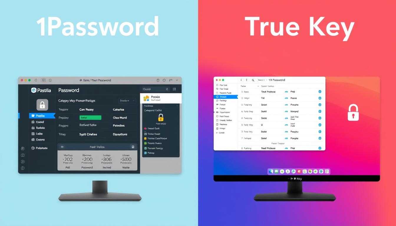 1Password vs True Key user interface comparison showing main dashboards